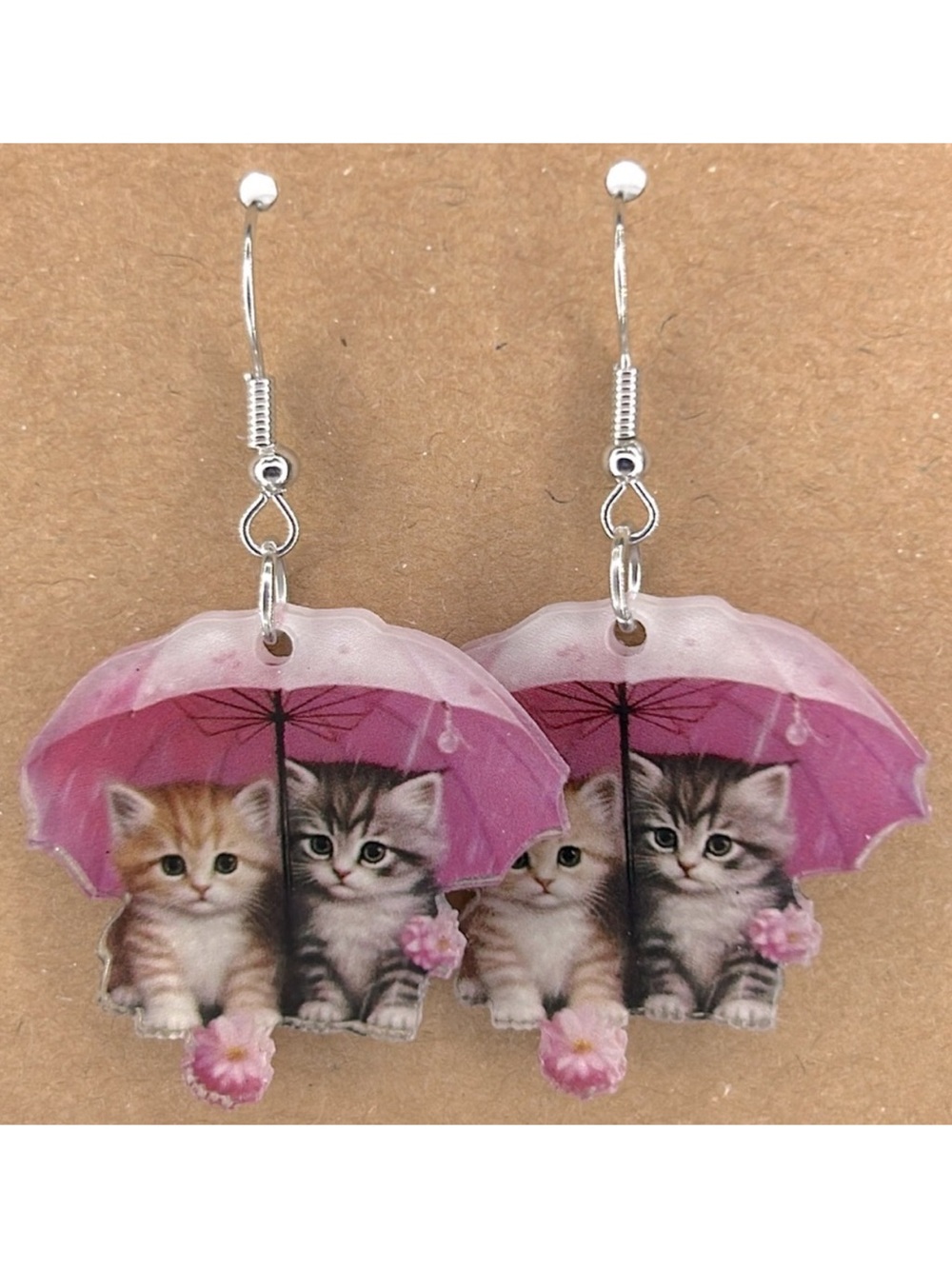 Umbrella Cat Dangle Earrings 2D Acrylic Cartoon  Fashion Jewelry